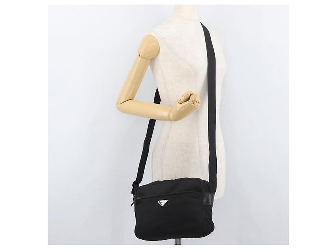 PRADA Shoulder Bag Nylon Black Silver Auth mr2288 Silvery - view 26