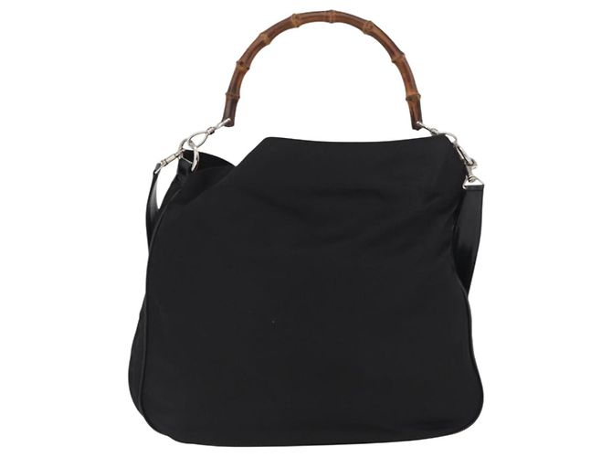 Borsa a Spalla GUCCI Bamboo Nylon 2in1 Nero Argento 001 2852 1577 5 Auth AMZ012 - vista 2