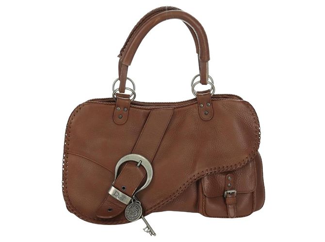 Borsa a mano in pelle marrone e argento Christian Dior Gaucho Saddle Auth BAZ225SAV - vista 13