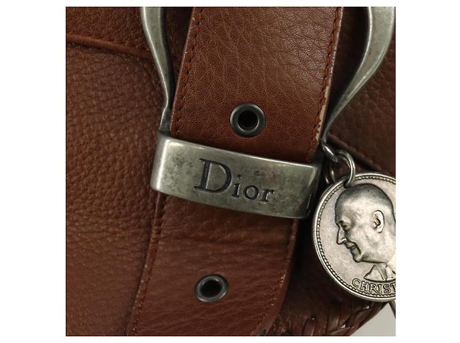 Borsa a mano in pelle marrone e argento Christian Dior Gaucho Saddle Auth BAZ225SAV - vista 17