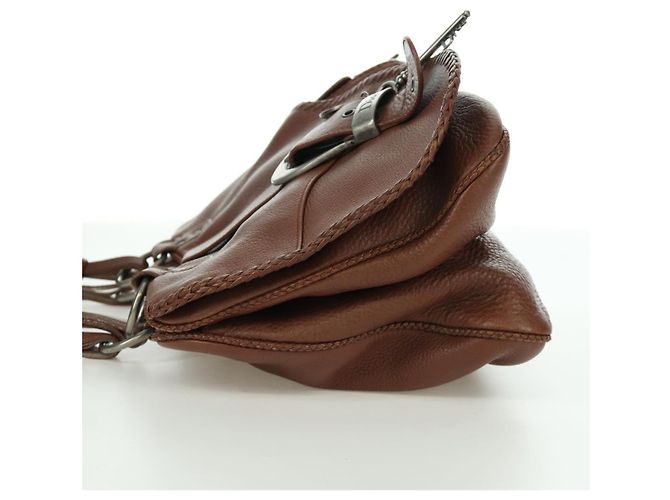Borsa a mano in pelle marrone e argento Christian Dior Gaucho Saddle Auth BAZ225SAV - vista 3