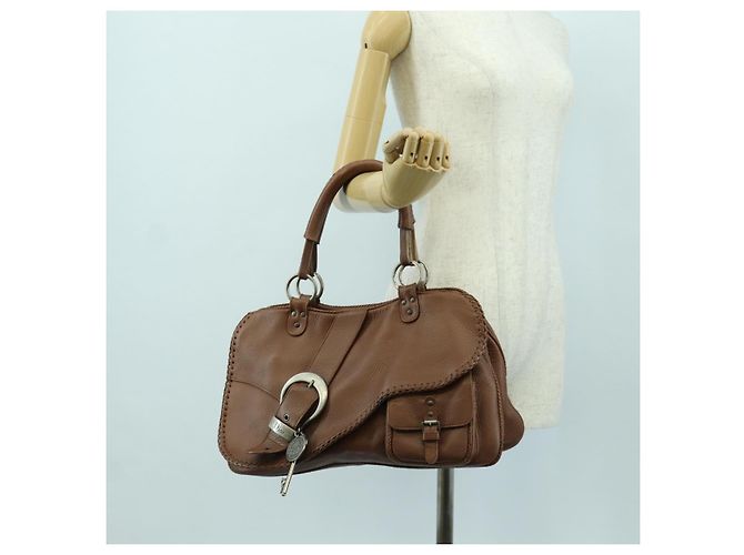 Borsa a mano in pelle marrone e argento Christian Dior Gaucho Saddle Auth BAZ225SAV - vista 31