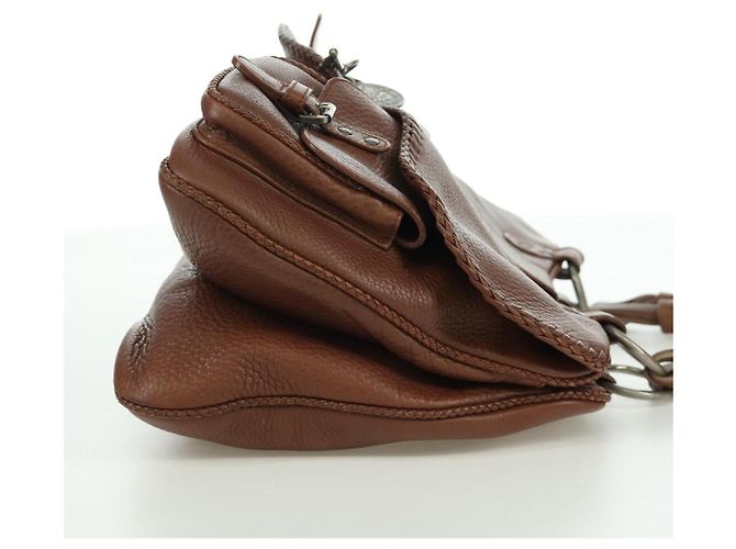 Borsa a mano in pelle marrone e argento Christian Dior Gaucho Saddle Auth BAZ225SAV - vista 4