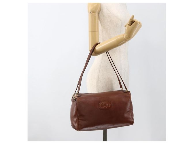 Borsa a Spalla Christian Dior in Pelle Marrone Oro Auth 174305A D'oro - vista 18