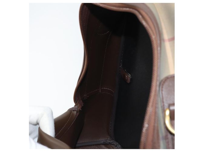Borsa a Spalla Burberrys Nova Check in Tela Marrone Oro Auth BA11547 D'oro - vista 19