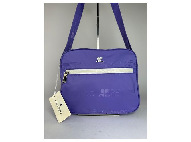 Sac en polyester monogramme multiway Courreges vintage violet neuf avec étiquette - vue 12