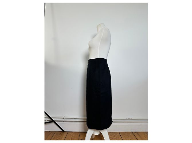 Céline Falda de lana vintage Celine Paris negra 36/S Negro - vista 2