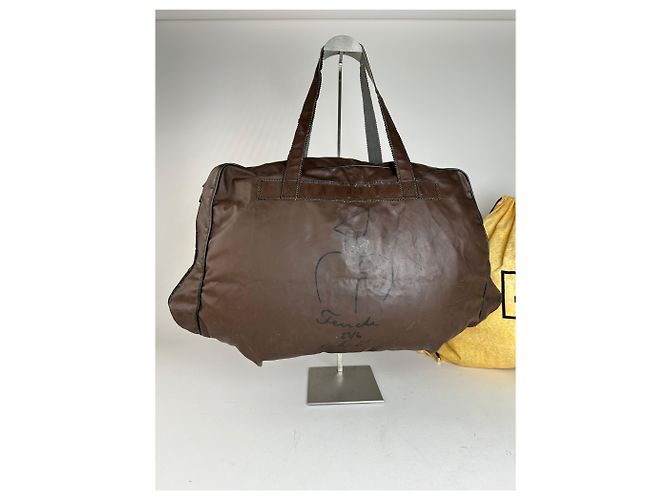Vintage Fendi Polyester-Leder-Handtasche Braun - Ansicht 11