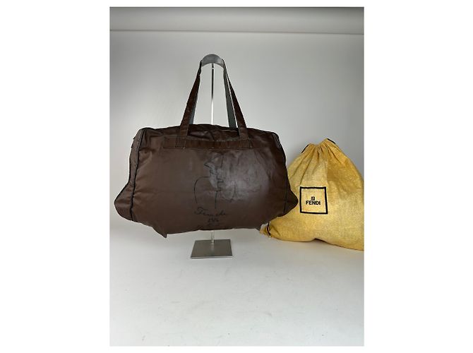 Vintage Fendi Polyester-Leder-Handtasche Braun - Ansicht 2
