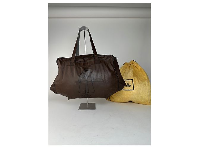 Vintage Fendi Polyester-Leder-Handtasche Braun - Ansicht 9