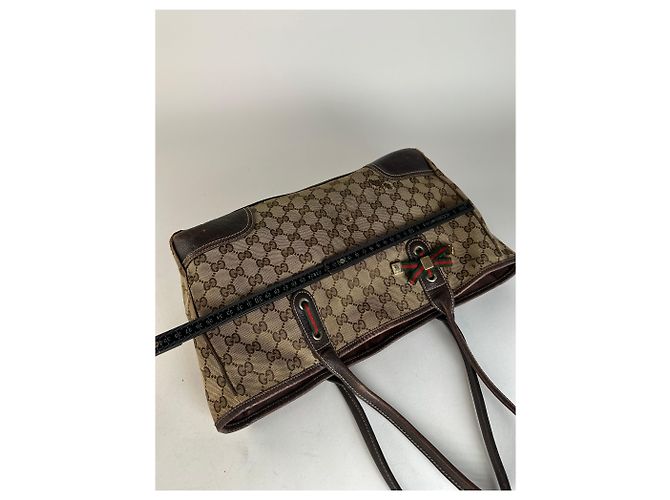 Vintage Gucci Monogram Handtasche Beige Braun - Ansicht 11