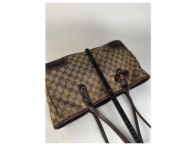Vintage Gucci Monogram Handtasche Beige Braun - Ansicht 12