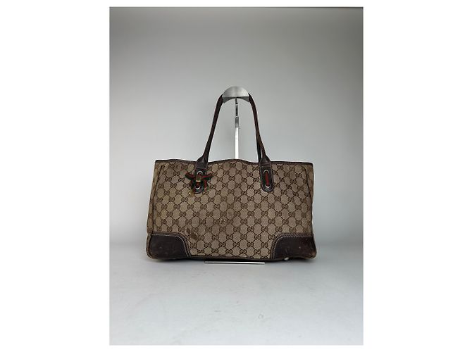 Vintage Gucci Monogram Handtasche Beige Braun - view 14