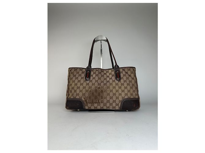 Vintage Gucci Monogram Handtasche Beige Braun - view 15
