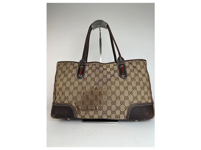 Vintage Gucci Monogram Handtasche Beige Braun - Ansicht 2