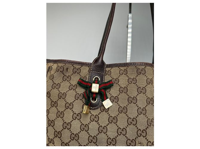 Vintage Gucci Monogram Handtasche Beige Braun - Ansicht 4