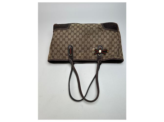 Vintage Gucci Monogram Handtasche Beige Braun - Ansicht 9