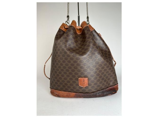 Céline Vintage Celine Triomphe Monogramm SEAU Ledertasche Braun - Ansicht 4