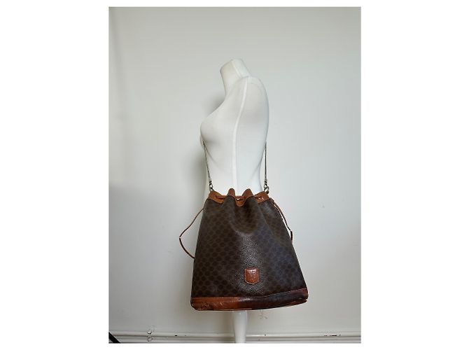 Céline Vintage Celine Triomphe Monogramm SEAU Ledertasche Braun - Ansicht 7