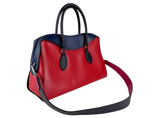Borsa tote in pelle Epi Louis Vuitton Nero Rosso Blu navy - vista 10