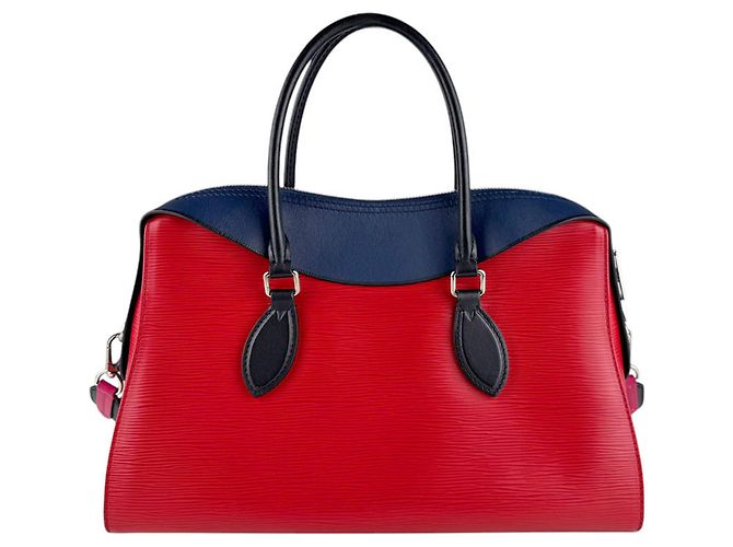 Borsa tote in pelle Epi Louis Vuitton Nero Rosso Blu navy - vista 3