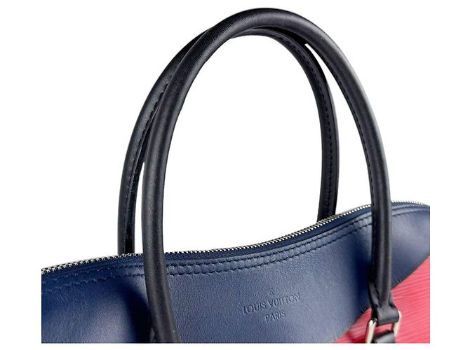 Borsa tote in pelle Epi Louis Vuitton Nero Rosso Blu navy - vista 9
