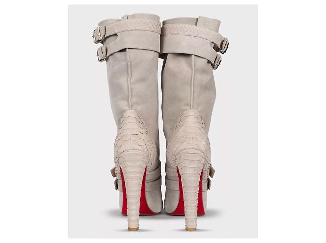 Grau Wildleder Python Stiefel Christian Louboutin NWOB Größe 40 Gebraucht - Ansicht 4