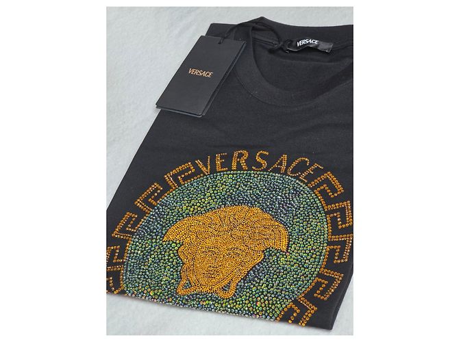 Schwarzes Versace T-Shirt mit Strass verziert - Ansicht 2