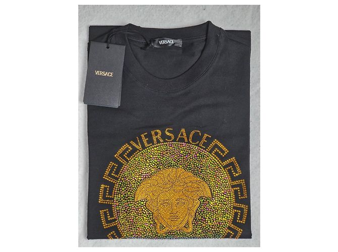 Schwarzes Versace T-Shirt mit Strass verziert - Ansicht 3