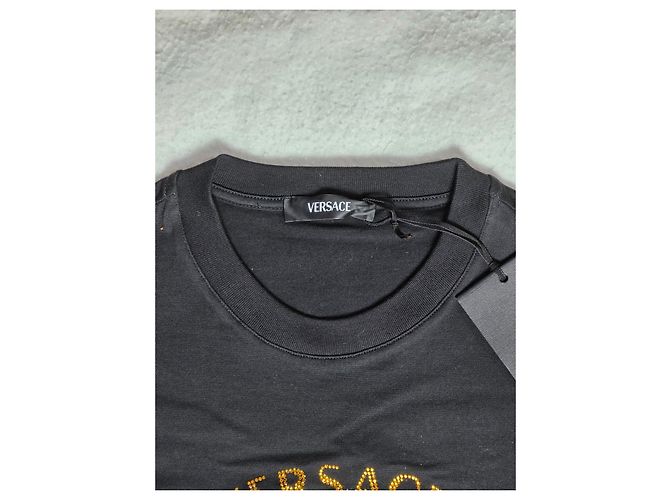 Schwarzes Versace T-Shirt mit Strass verziert - Ansicht 5