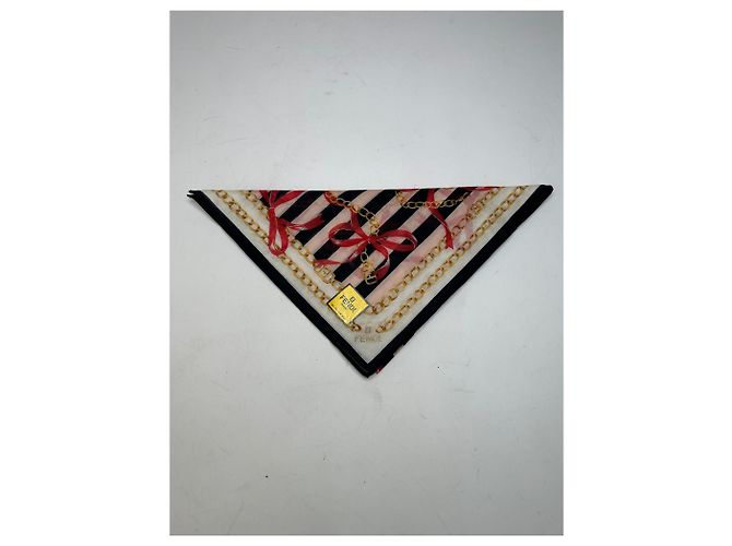 Sciarpa Vintage Fendi Striata Nera Rosa Bianca Oro Multicolore - vista 7