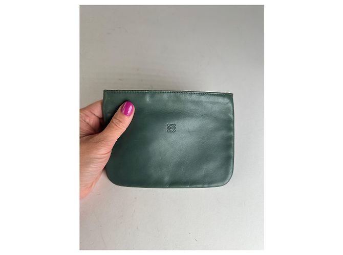 Clutch in pelle Loewe vintage verde - vista 3