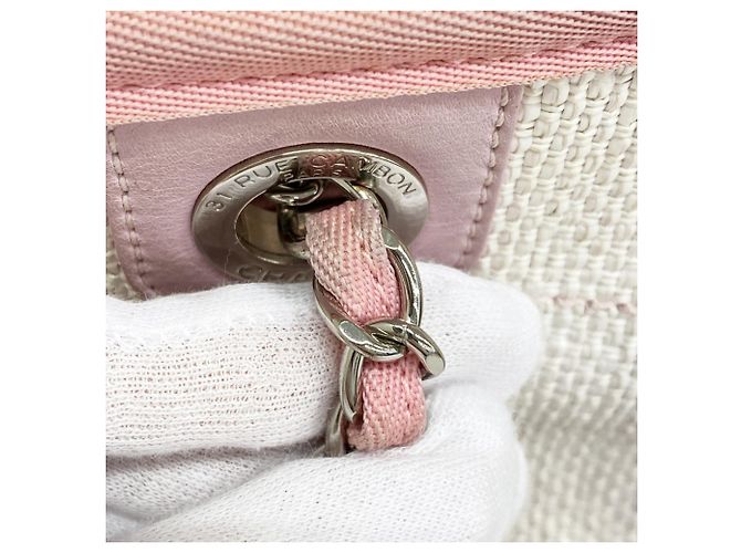 Chanel Deauville Raffia Kettentasche Pink Weiß - Ansicht 10