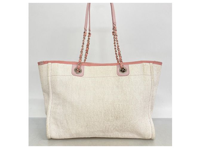 Chanel Deauville Raffia Kettentasche Pink Weiß - Ansicht 11
