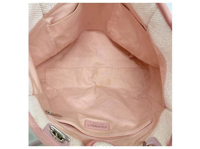 Chanel Deauville Raffia Kettentasche Pink Weiß - Ansicht 4