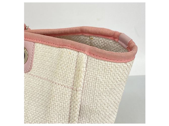 Chanel Deauville Raffia Kettentasche Pink Weiß - Ansicht 7
