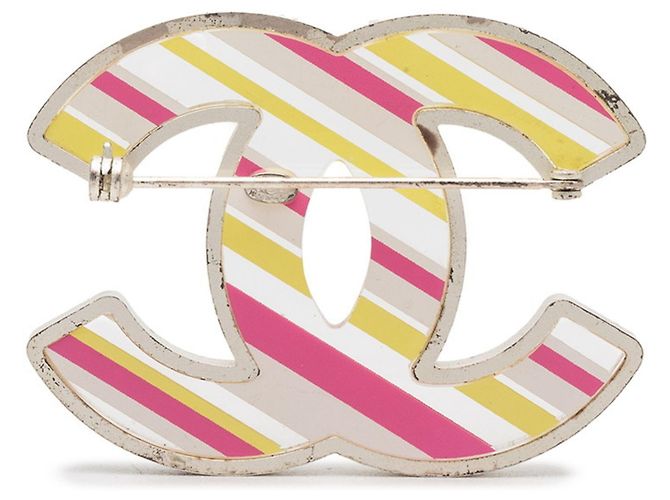 Chanel Coco Mark Brosche Silber Pink Gelb - Ansicht 2