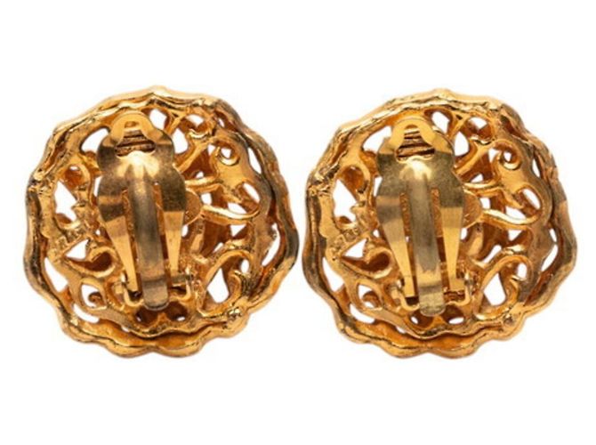 Vintage vergoldete Clip-Ohrringe Chanel Coco Mark Golden - Ansicht 2