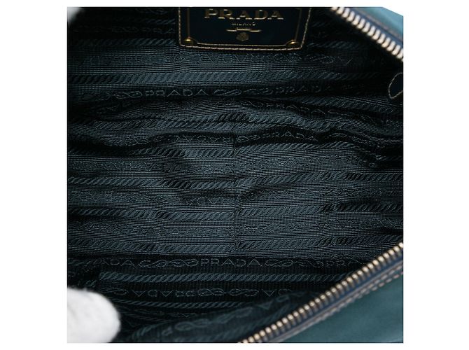 Saffiano Borsa a spalla Prada in tessuto canapa blu con logo - vista 4