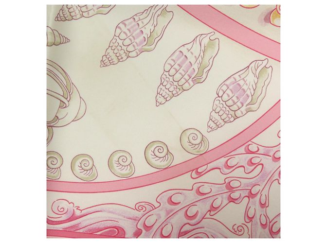 Foulard in seta Hermès Carré 90 Parures Oceaniche Rosa Bianco - vista 5