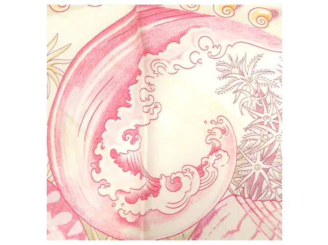 Foulard in seta Hermès Carré 90 Parures Oceaniche Rosa Bianco - vista 6