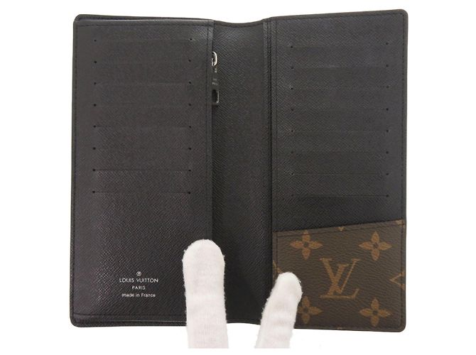 Brazza Louis Vuitton Monogram Macassar Long Wallet Brown Black - view 4