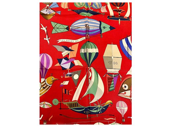 Hermès: "Les Folies Du Ciel" Seidentwill-Schal. 90 cm Ausgezeichneter Zustand Mehrfarben - Ansicht 6