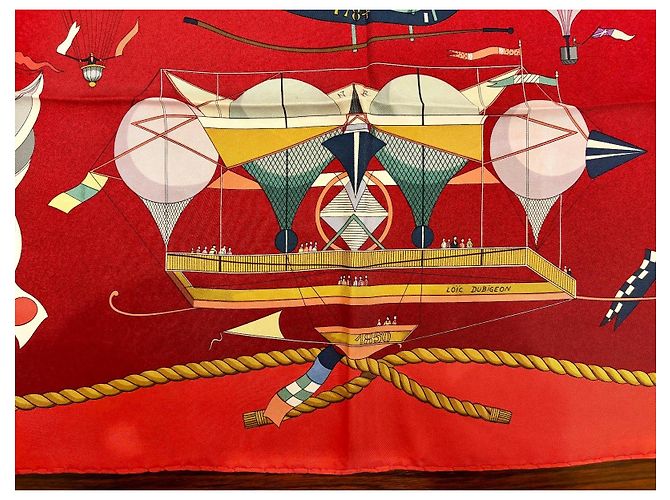 Hermès: "Les Folies Du Ciel" Seidentwill-Schal. 90 cm Ausgezeichneter Zustand Mehrfarben - Ansicht 9