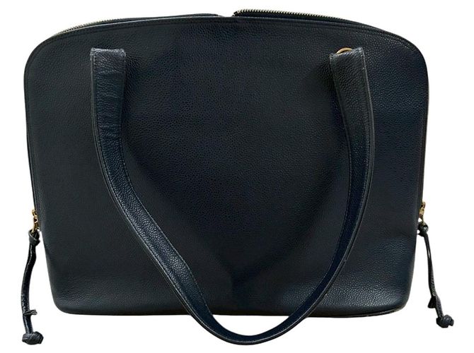 Chanel Leder Tote Bag in Marineblau mit goldenen Beschlägen - Ansicht 2