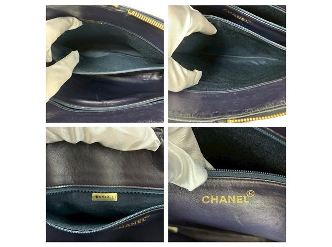 Chanel Leder Tote Bag in Marineblau mit goldenen Beschlägen - Ansicht 7