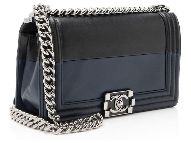 Chanel Bicolor Kalbsleder Alte Medium Boy Bag Schwarz - Ansicht 2