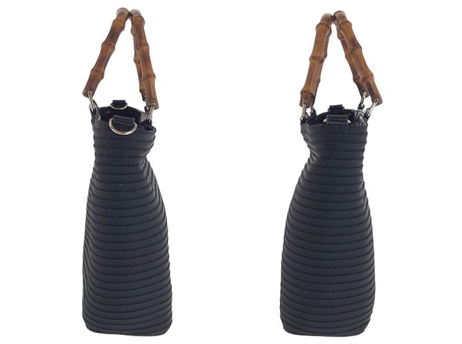 Gucci Bamboo 2-Wege Tote Bag aus Canvas/Emaille Schwarz - Ansicht 7