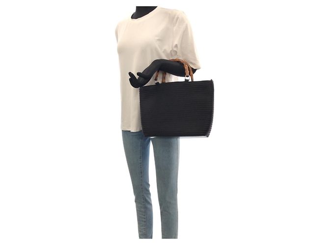 Gucci Bamboo 2-Wege Tote Bag aus Canvas/Emaille Schwarz - Ansicht 8