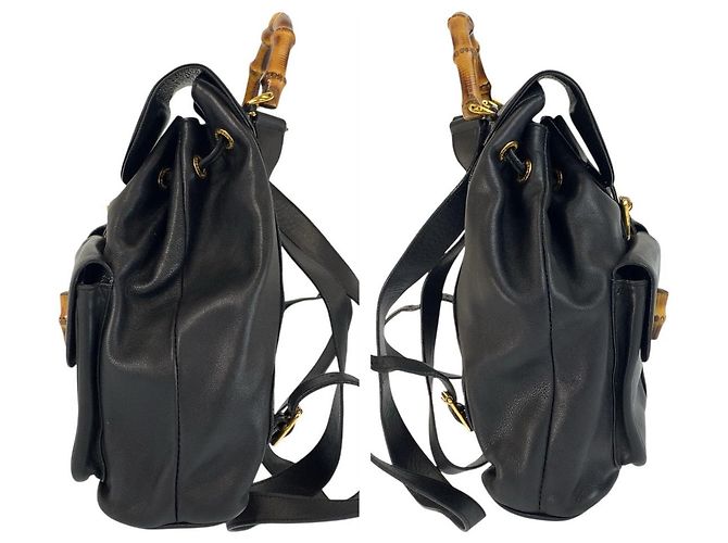 Zaino in pelle Gucci nero con hardware dorato - vista 3
